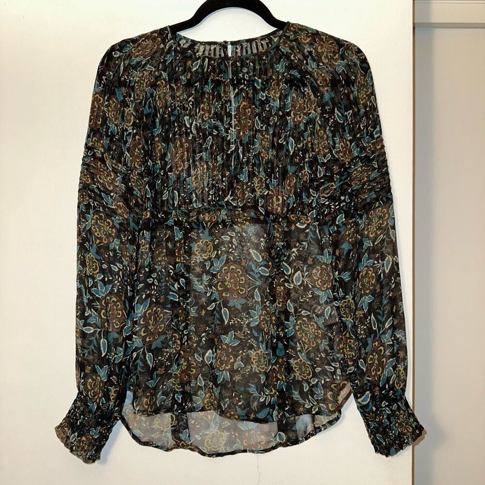 Veronica Beard 100% Silk Sheer Floral Long Sleeve Womens Pintuck Blouse No Size